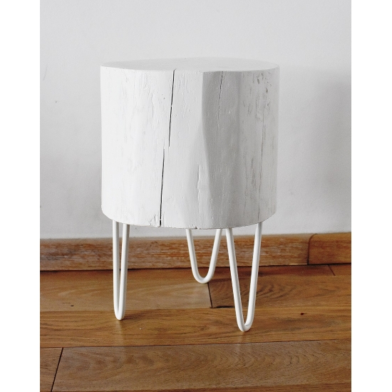 Biały Drewniany Stolik z Metalowymi, Białymi, Nogami, Skandynawski Styl